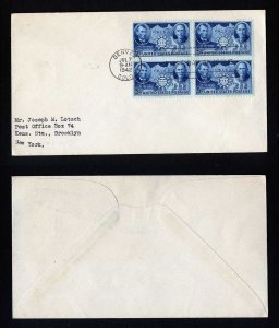 # 906 block of 4 First Day Cover addressed with no cachet dated 7-7-1942
