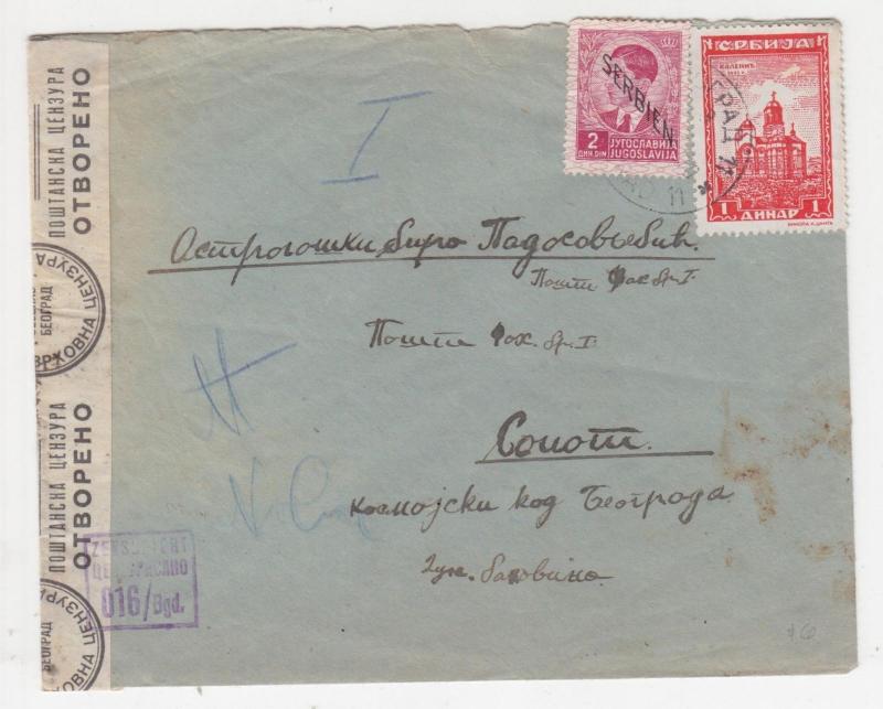 SERBIA, 1942 Censored cover, 1D. & 2D., BELGRADE to Sopot.