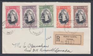 Tonga Sc 82-86 on 1944 Registered Cover to Canada
