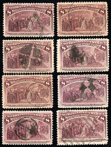 US Stamps # 236 Used F-VF Columbian Lot Of 8