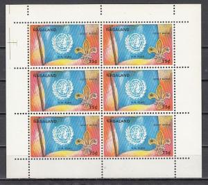 Nagaland, 1971 India Local. United Nations. Flag and Scout Badge sheet of 6.  ^