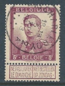 Belgium #102 Used 5fr King Albert I w/Label