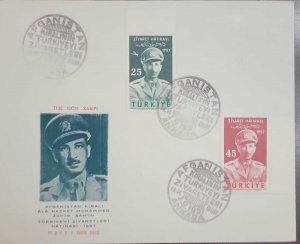 O) 1957 TURKEY,  KING OF AFGHANISTAN - MOHAMMED ZAHIR SHAH, FDC XF