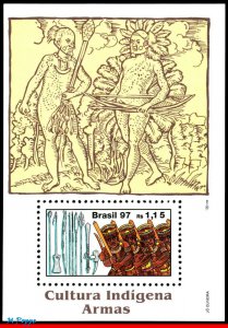 2625 BRAZIL 1997 INDIAN CULTURE, WEAPONS OF THE XINGU INDIANS, MI# B105, S/S MNH