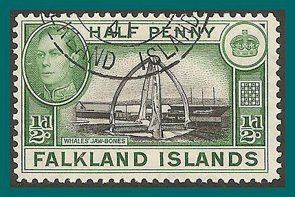 Falkland Islands 1938 Whale Bones, 0.5d used  #84,SG146