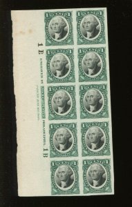 RB1P4 Proprietary Revenue Plate Proof on Card Plate Block of 10 Stamps (Cv 299)