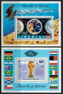 Liberia #C196u,C203*  CV $5.00  Apollo 17 & World Cup Souvenir sheets