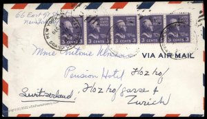 USA 5x3c Prexie Transatlantic Airmail Cover Zurich Switzerland 80776