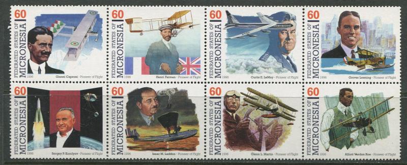 Micronesia -Scott 249 - Pioneers of Flight - 1996- MNH- Block of 8 X 60c -Stamp