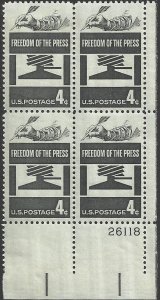 # 1119 MINT NEVER HINGED ( MNH ) Plate Block FREEDOM OF THE PRESS    