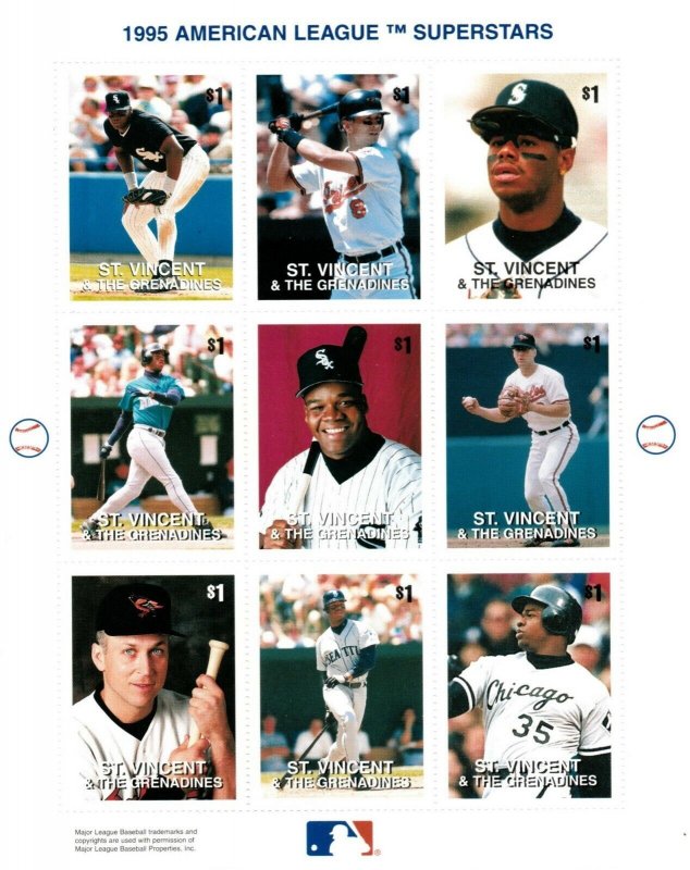 St. Vincent 1995 SC# 2204 MLB American League Superstars - Sheet of 9 Stamps MNH