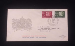 C) 1962, NETHERLANDS, FDC. JULIANA AND BERNHAND SILVER WEDDINGS DOUBLE STAMP. XF