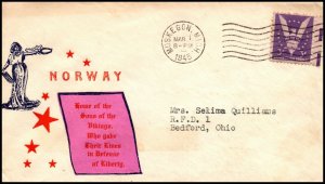 1 Mar 1945 WWII Patriotic Cover Norway Home Of The Sons Of Vikings Sherman 5560