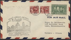 1939 Toronto to Ottawa Flight Cover MAR 1 Nice Franking #3903g