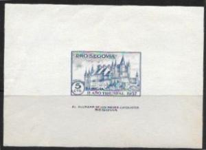 Pro Segovia Spain Imperf Souvenir Sheet 1937.  Civil War