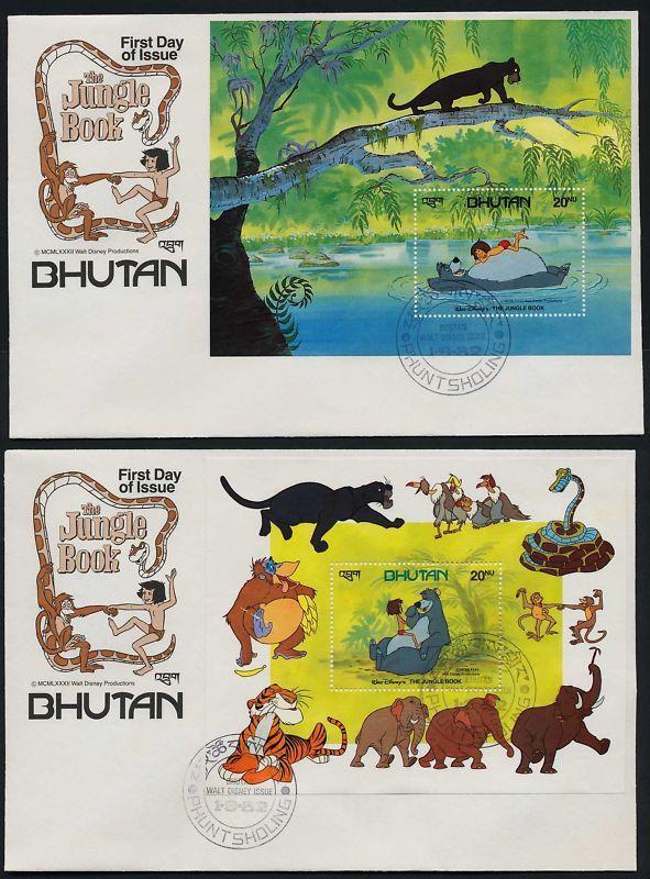 Bhutan 340-50 on 4 FDC's - Disney, Jungle Book, Animals