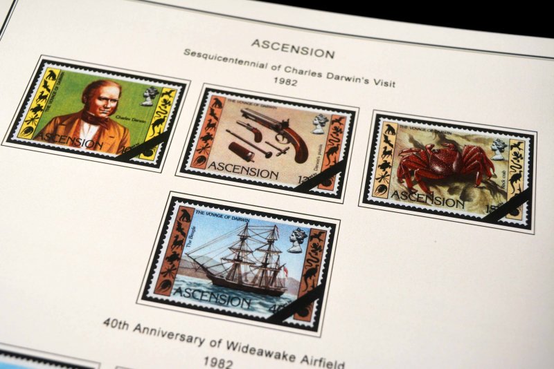 COLOR PRINTED ASCENSION ISLAND 1922-1999 STAMP ALBUM PAGES (104 illustr. pages)