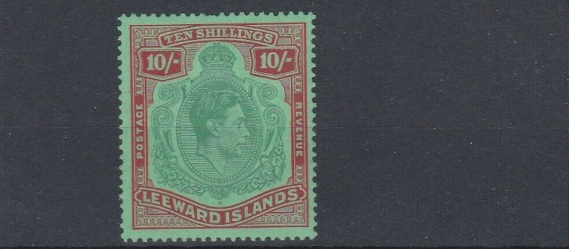 LEEWARD ISLANDS  1938-44  SG 113  10/-  BLUISH GREEN & DEEP RED GREEN  MH C £200