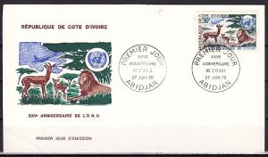 Ivory Coast, Scott cat. 296. United Nations Anniv. issue. First day covers. ^