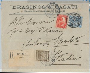 71120 - EGYPT  - POSTAL HISTORY -   REGISTERED COVER  to ITALY 1914