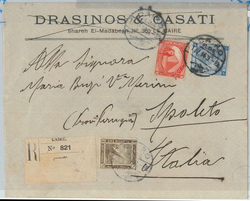 71120 - EGYPT  - POSTAL HISTORY -   REGISTERED COVER  to ITALY 1914