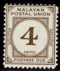 MALAYSIA - Malayan Postal Union QEII SG D24a, 4c bistre-brown, NH MINT. PERF 12