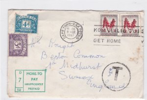 cape town to england more to pay postage due stamps cover ref 13197