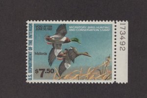 RW47 - Federal Duck Stamp. Plate Numbered Single. MNH. OG.    #02 RW47pns