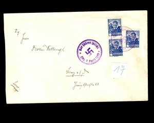 Germany Austria Stamos Anschluss Violet Hitler Speaks Linz April 7 1938 Cover 8