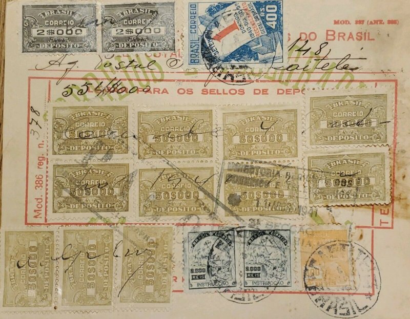 A) 1941, BRAZIL, NATIONAL POSTCARD, REVENUE STAMP, 17 STAMPS 