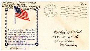 1945 US World War II Patriotic Cover If a man is going to be an American...