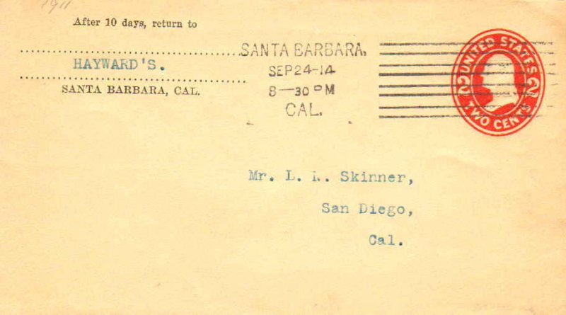 United States California Santa Barbara, Cal. 1914 Columbia Machine Type K8P  ...