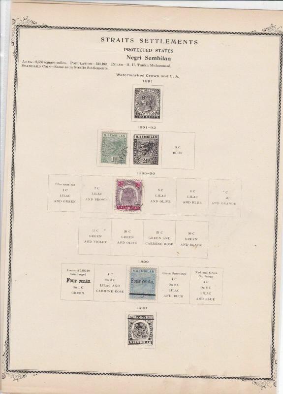 negri sembilan mounted mint used stamps on old album page ref r9048