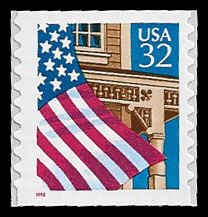 PCBstamps     US #2915A 32c Flag over Porch,coil, small red 1996, MNH, (5)