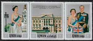 Ajman Michel #1010-2 MNH Strip - Royal Silver Wedding