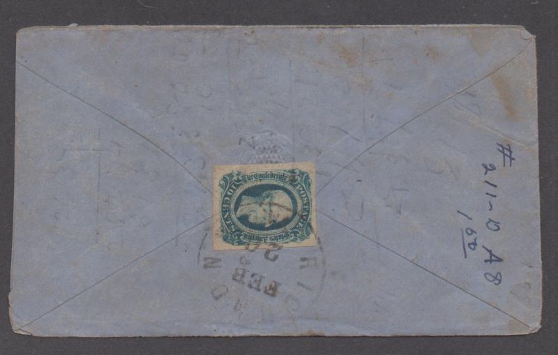 **CSA Cover, SC# 12 Tied by Black CDS, Richmond, VA, 2/20/1863,4