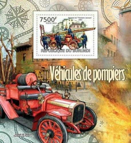 Burundi - Fire Vehicles on Stamps -  Stamp Souvenir Sheet 2J-255