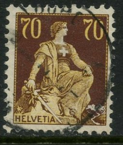 SWITZERLAND Sc#141 1908 70c dark brown & buff Key Value Used