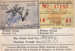 1951, WA State: Hunting License W/Federal Duck Stamp (RW18),See Remark (43320)