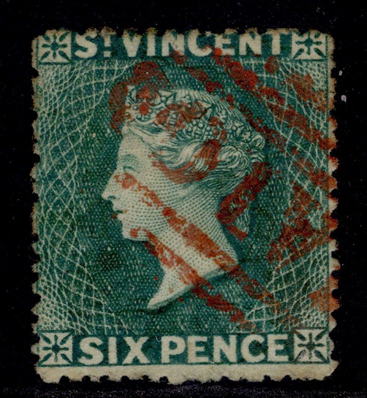 ST. VINCENT QV SG19, 6d dull blue-green, USED. Cat £55.