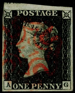 GB 1840 SG2, 1d black PLATE 4, FINE USED. Cat £400. RED MX. AG 