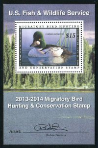 RW80b 2013 Artist Signed On Line Duck Stamp Souvenir Sheet  NH