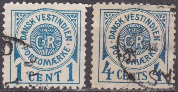 Danish West Indies #J1-2 F-VF Used CV $40.00 (12306)  