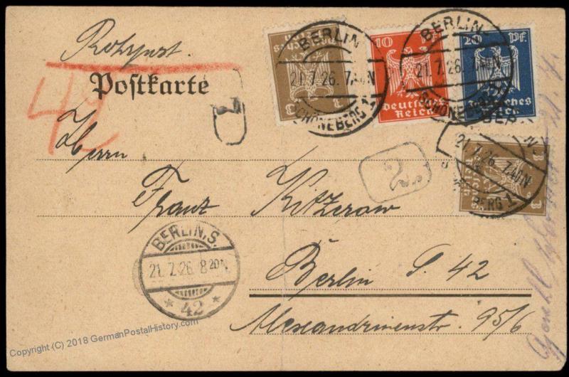 Germany 1926 Weimar Berlin Rohrpost Pneumatic Mail Cover 82922