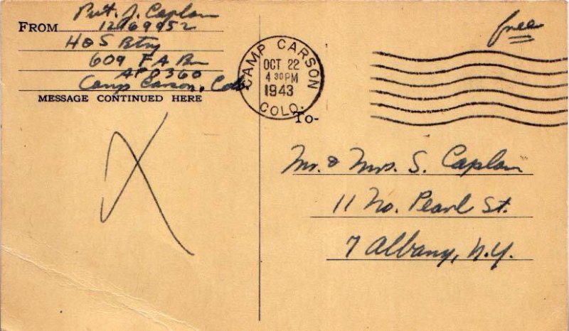 United States A.P.O.'s Soldier's Free Mail 1943 Camp Carson, Colo A.P.O. 360 ...