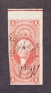 US R67a $1 Entry of Goods Used w/ Manuscript Cancel & Top Margin SCV $50