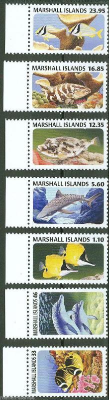 MARSHALL ISLANDS 2013  FISH HIGH VALUE DEFINITIVE SET OF SEVEN MINT NEVER HINGED