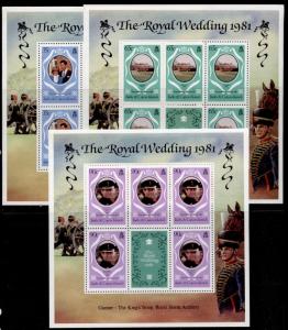 Turks & Caicos 486a-8a Sheets MNH Prince Charles, Princess Diana Wedding