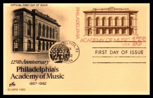 US UX96 Academy of Music Artcraft U/A FDC Postal Card