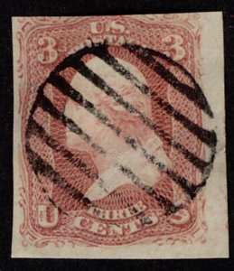 US #65 IMPERF??   VF/XF, large imperf margins, lovely grid cork cancel,  coul...